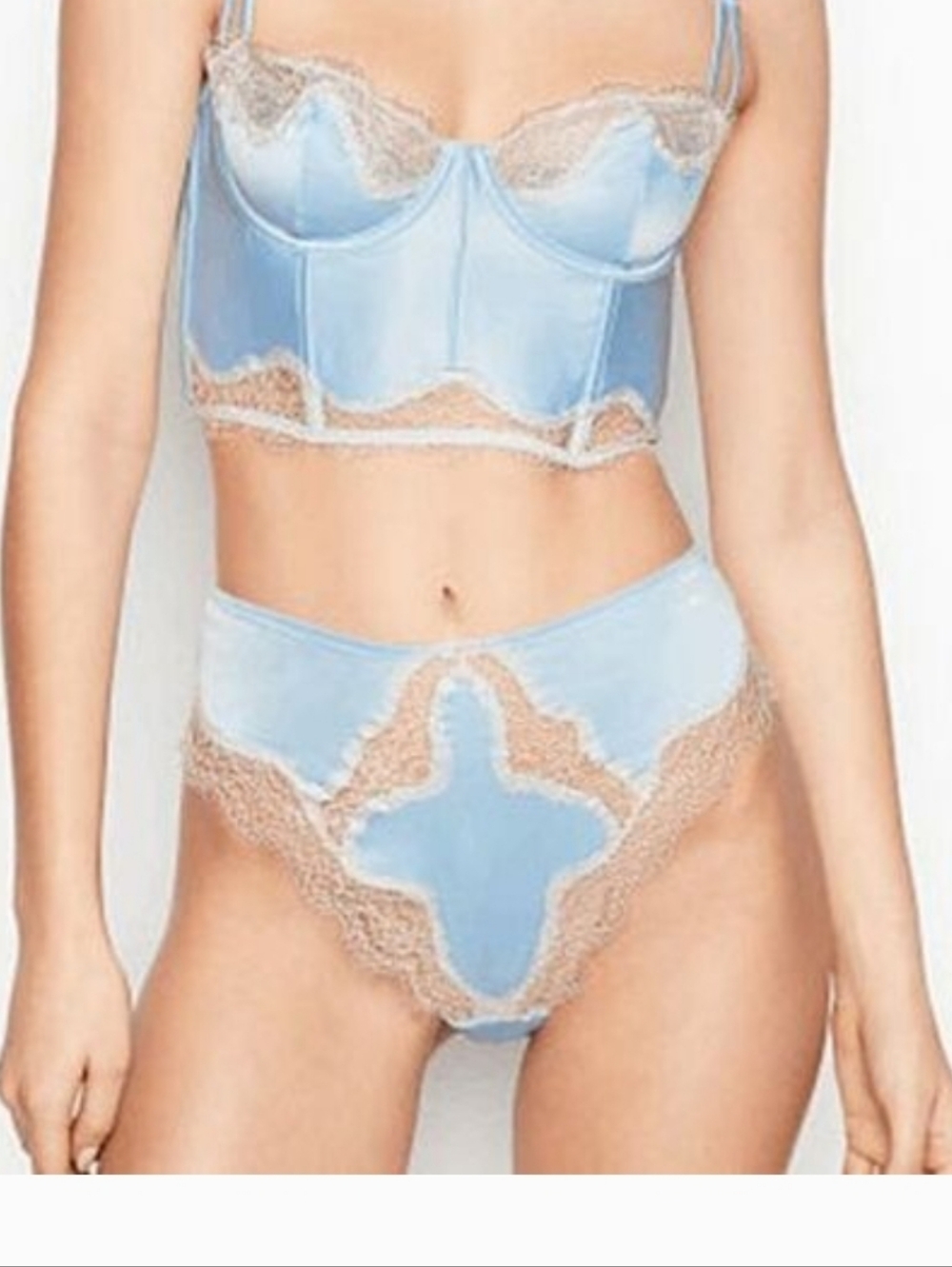 Victiria's Secret Dream Angels Satin & Lace Light Blue Luxe Brazilian Panty Med